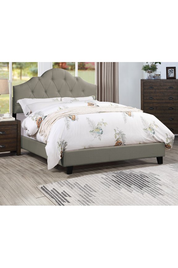 TK Majestic Arch 1pc Queen Size Bed Adjustable HB Grey Polyfiber Tufted Upholstered Wooden Bedframe Bedroom Furniture