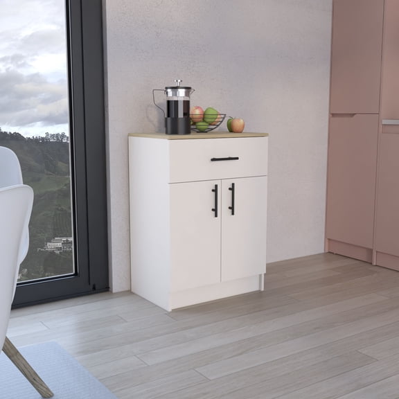 TK Mayorca Multistorage Pantry Cabinet One Drawer Two Interior Shelves Ivory - Natural Oak