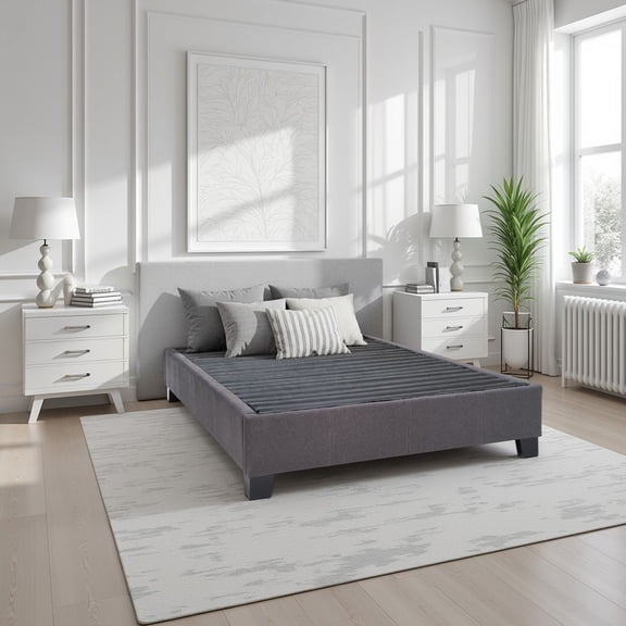 TK Modern Contempo King Upholstered Bed Platform Base Charcoal Grey