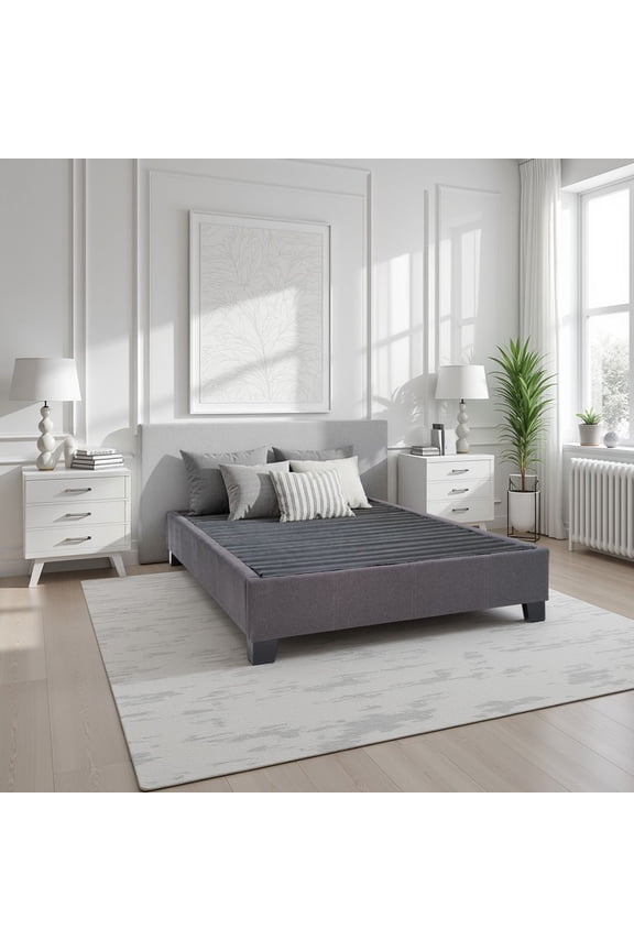 TK Modern Contempo Queen Upholstered Bed Platform Base Charcoal Grey