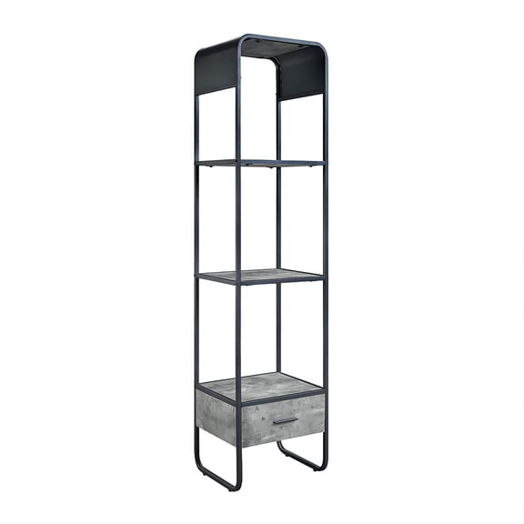 TK Modern Curve Design Black Finish TV Stand Side Pier with Drawer and Shelf Concrete Gray Luxury Living Room Furniture 1pc