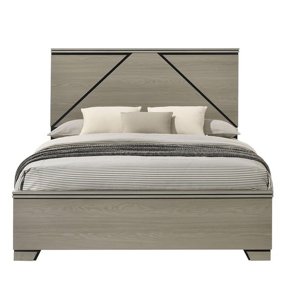 TK Modern Design Queen Size Bed with LED Light Headboard Wooden Bedroom Furniture Gray Finish Bed in a Box