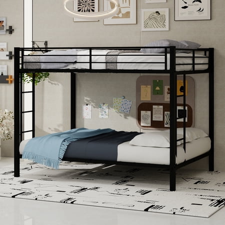 TK Multi - Functional Square Tube Iron Bunk Bed Full - Size Upper & Full - Size Lower Bed Robust Metal Frame Resists Wear Ideal for Optimizing Vertica