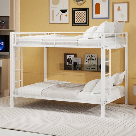 TK Multi-Functional Square Tube Iron Bunk Bed Robust Metal Frame Resists Wear Ideal for Optimizing Vertical Space in Any Room-Queen Size - 153cm x 203