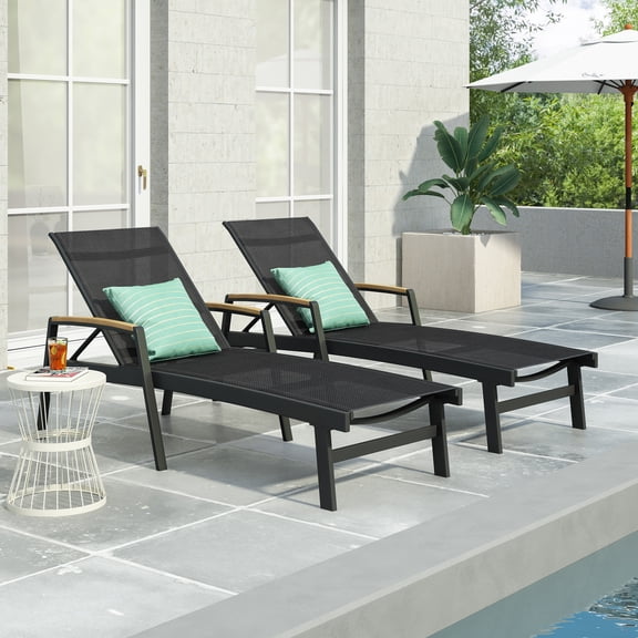 Dark Gray Wood Chaise Lounge Teak Finish Acacia Finish Acacia | Adjustable, Cushioned for Poolside & Deck Relaxing