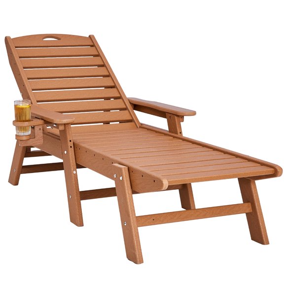 TK Outdoor Chaise Lounge Chair 6 Position Adjustable Reclining Bench Lounger Brown