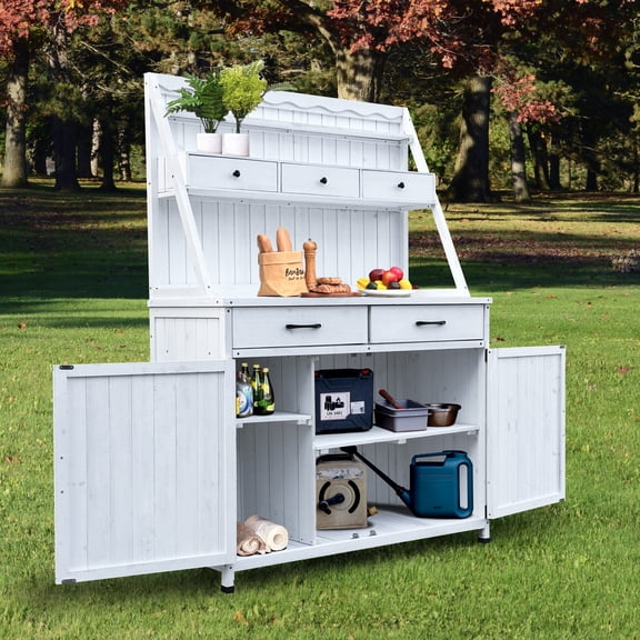 Outdoor Potting Bench Table Tableside cabinet tool cabinet Wooden Gardening Table Tabletop and Storage Cabinet Planting Table Garden Work Bench for