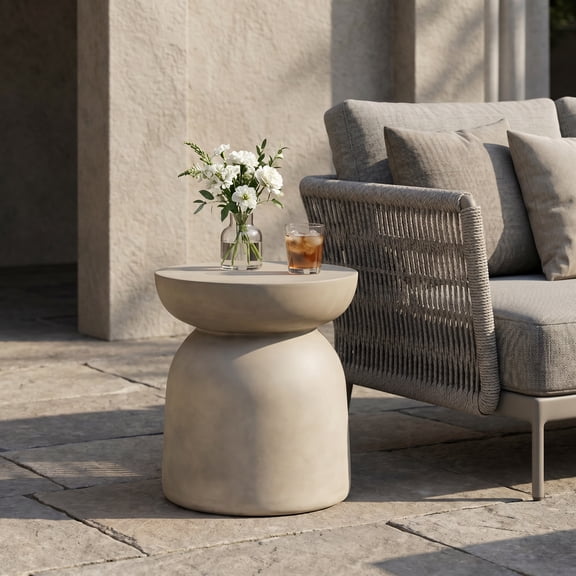 Outdoor Round Top MGO Drum Side/End Table Living Room Accent Table,Light Grey – for Outdoor – Quality Craftsmanship with Premium Materials for Long-La