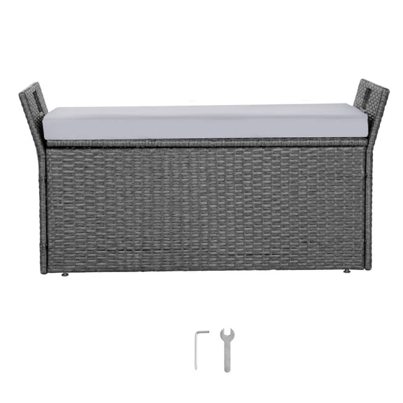 TK Outdoor Storage Bench PE Rattan 40Gal Deck Box Waterproof Outdoor Seat & Storage