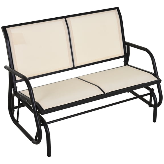 TK Outsunny 2-Person Outdoor Glider Bench Patio Double Swing Rocking Chair Loveseat w/Powder Coated Steel Frame for Backyard Garden Porch Beige