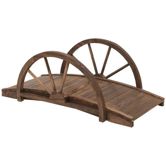 TK Outsunny 3.3ft Wooden Garden Bridge Arc Footbridge with Half-Wheel Style Railings & Solid Fir Construction Stained Wood