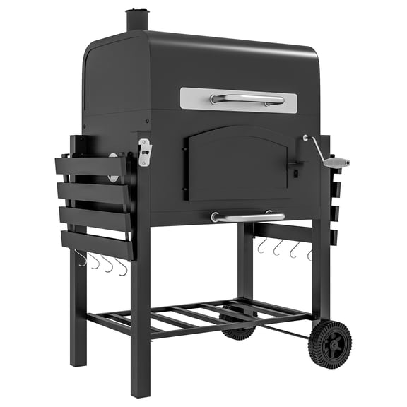 TK Outsunny Charcoal Grill BBQ with Adjustable Height Portable Barbecue with Folding Shelves Thermometer Bottle Opener & Wheels for Outdoor Camping Pi