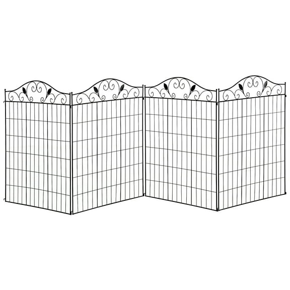 TK Outsunny Garden Decorative Fence Panel 4 Pack 44 x 36-Inch Linear Length 12 Feet Steel Border Folding Fence for Garden Landscaping