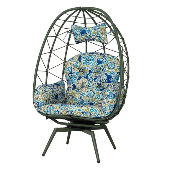 TK Oversized 360 Swivel Rattan Egg Chair Wicker Indoor Outdoor Patio Lounge Chair with Removable Thick Cushions