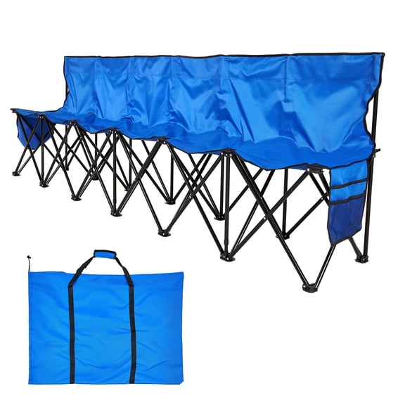 TK Portable Folding Bench 6 Seat Foldable Soccer Bench with Side Pockets and Carrying Bag Lightweight Sideline Seating with Back Rest for Football Bas