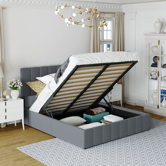 TK Queen size Upholstered Platform bed with a Hydraulic Storage System - Gray(OLD SKU: LP000211AAE)