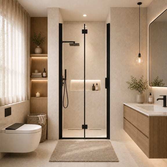TK Semi-Frameless Folding Pivot Hinged Shower Door 32-33.2 in. W x 72 in. H,1/4" (6mm) Tempered Glass,Bathroom Bifold Panel Reversible Installation,Ma