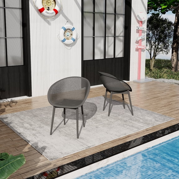 TK Summer - 2-Pack Modern Lounge Chairs Indoor/Outdoor All-Weather PP Plastic Lightweight for Patio Beach Living Room (Warm Grey)