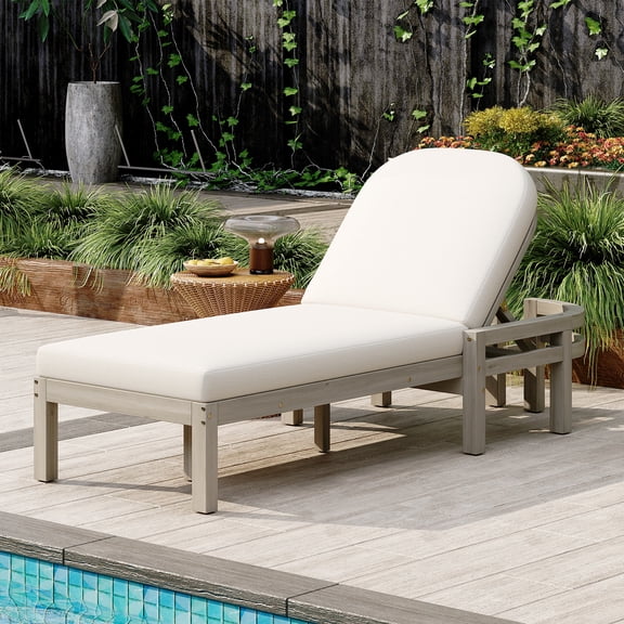 TK TREXM Outdoor Chaise Lounge Premium Acacia Wood Patio Recliner with Arched Backrest 5-Position Adjustable Backrest Outdoor Lounge Chair for Poolsid