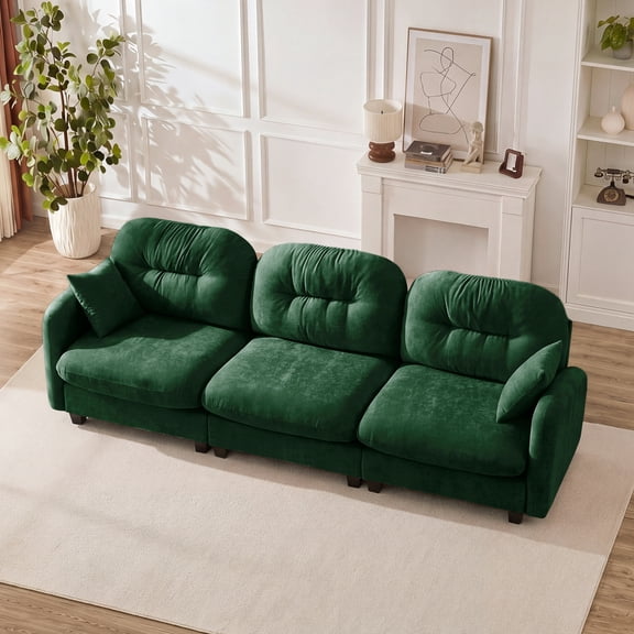 TK Three-Seate Modular Sectional Couch,Soft Chenille Fabric High-Density Foam ,Quilted Pleated Design Ergonomic Design,Elegant Armrests,High Quality W