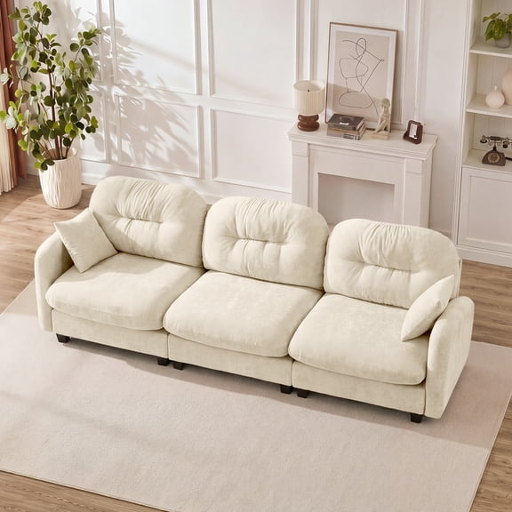 TK Three-Seate Modular Sectional Couch,Soft Chenille Fabric High-Density Foam,Quilted Pleated Design Ergonomic Design,Elegant Armrests,High Quality Wo