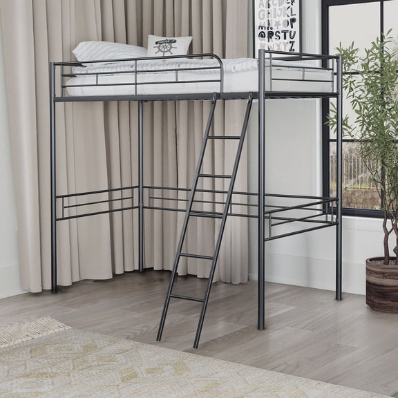 TK Twin Loft Bed Contemporary Style With Open Area Underneath Metal Structure Black