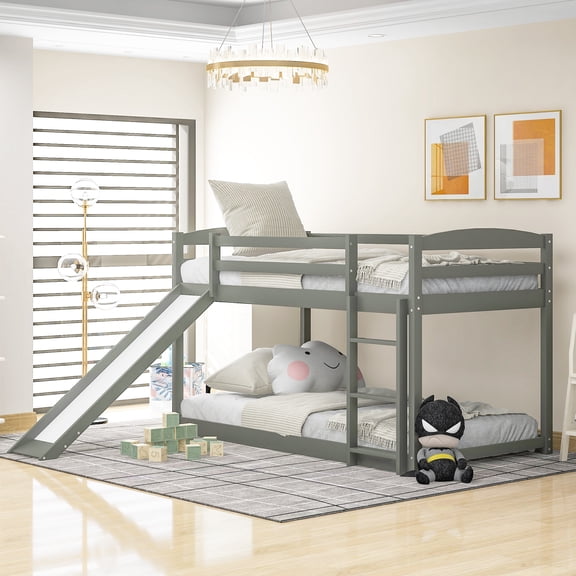 TK Twin over Twin Bunk Bed with Convertible Slide and Ladder Gray(Old SKU:WF281725AAE)