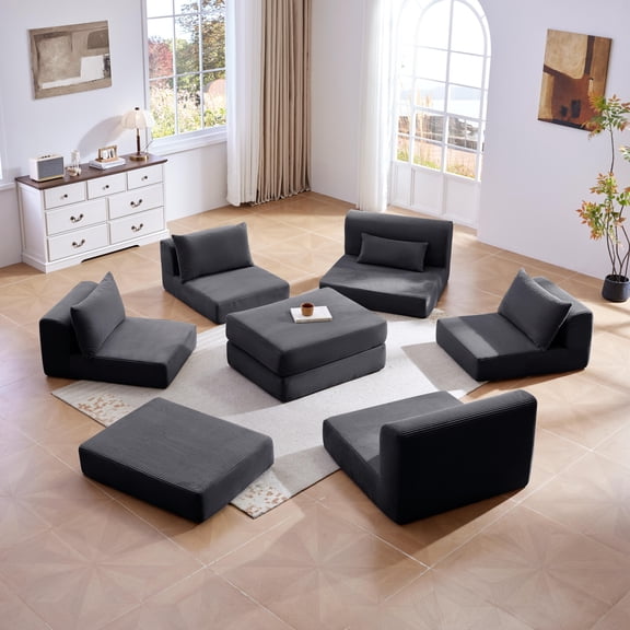 TK Upholstered Sectional Sofa Couch Set,Modular 100" L Shaped Floor Living Room Sofa Set With 5 Pillows,DIY Combination Sofa Couch for living rooms ap