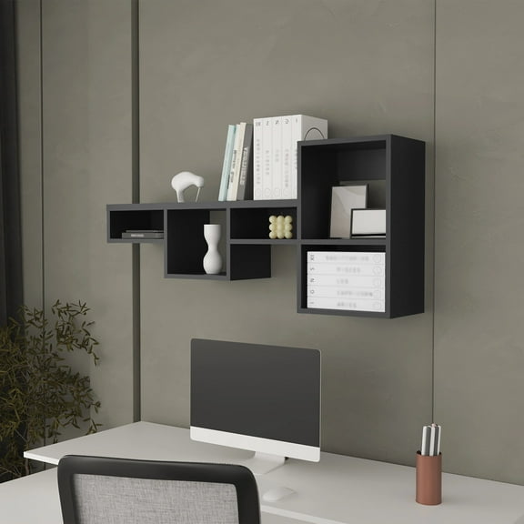 TK Wenge Wall-Mounted Shelf Unit with 5 Shelf