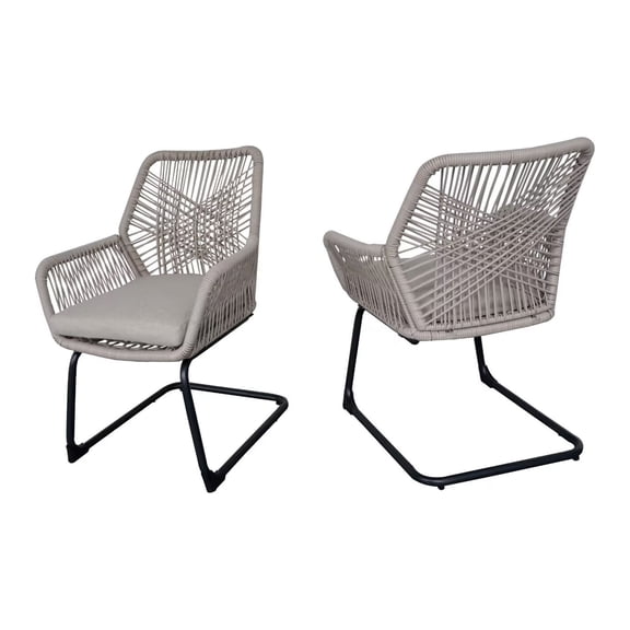 TK light Grey PE Rattan Outdoor Armchair with Spring Support Set of 2  All-Weather Patio Furniture with Cushion for Balcony Garden and Backyard