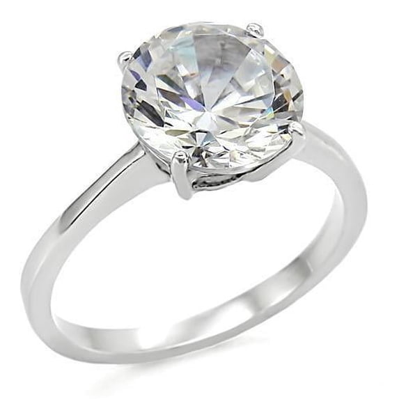 High polished (no plating) Stainless Steel Ring with AAA Grade CZ in Clear for Women Style TK013