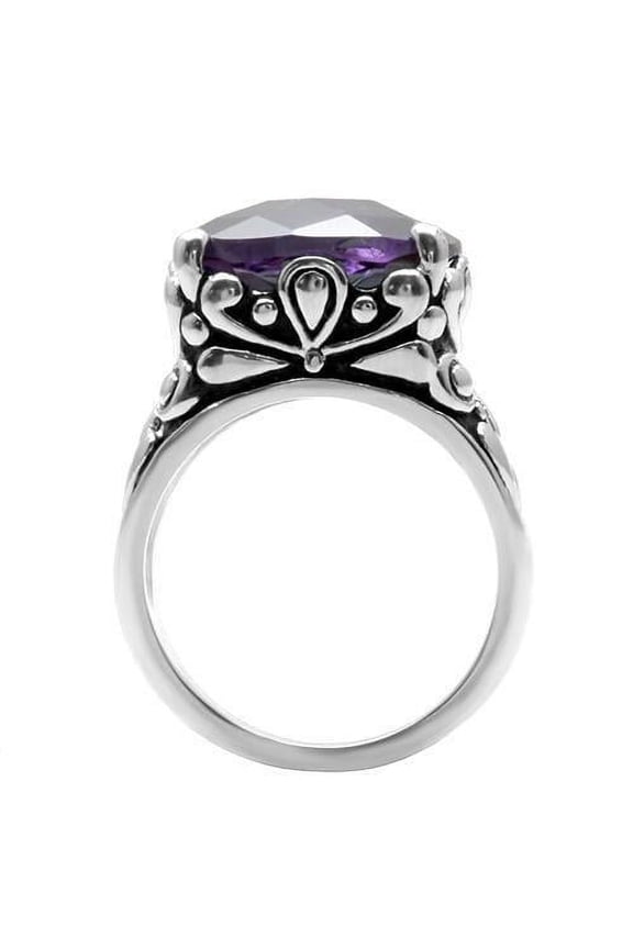 High polished (no plating) Stainless Steel Ring with AAA Grade CZ in Amethyst for Women Style TK016