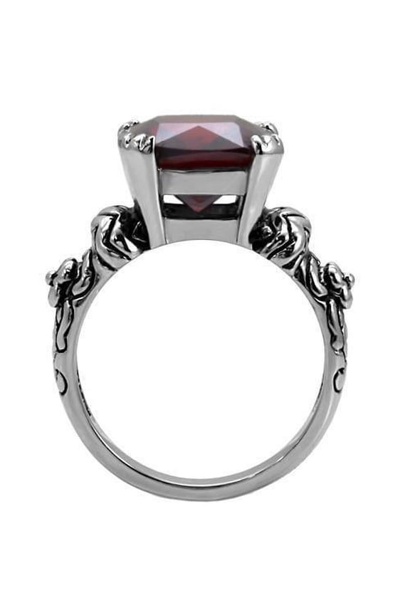 TK018 - High polished (no plating) Stainless Steel Ring with AAA Grade CZ in Garnet