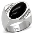 thumbnail image 1 of High polished (no plating) Stainless Steel Ring with Semi-Precious Agate in Jet for Women Style TK02214, 1 of 5