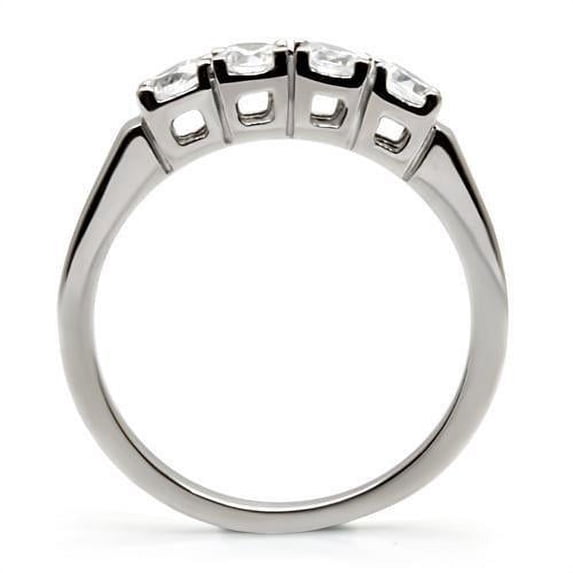 High polished (no plating) Stainless Steel Ring with AAA Grade CZ in Clear for Women Style TK047