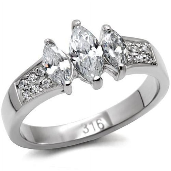 High polished (no plating) Stainless Steel Ring with AAA Grade CZ in Clear for Women Style TK061