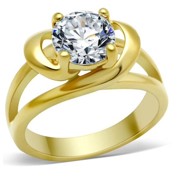 IP Gold(Ion Plating) Stainless Steel Ring with AAA Grade CZ in Clear for Women Style TK066G