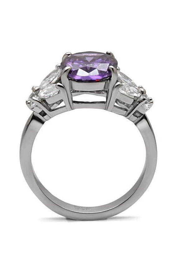 TK086 - High polished (no plating) Stainless Steel Ring with AAA Grade CZ in Amethyst