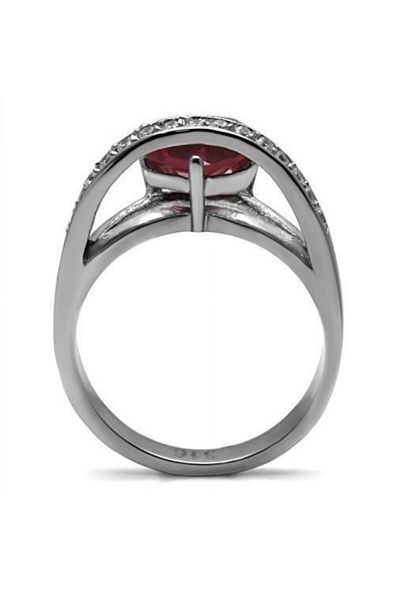 High polished (no plating) Stainless Steel Ring with AAA Grade CZ in Ruby for Women Style TK089