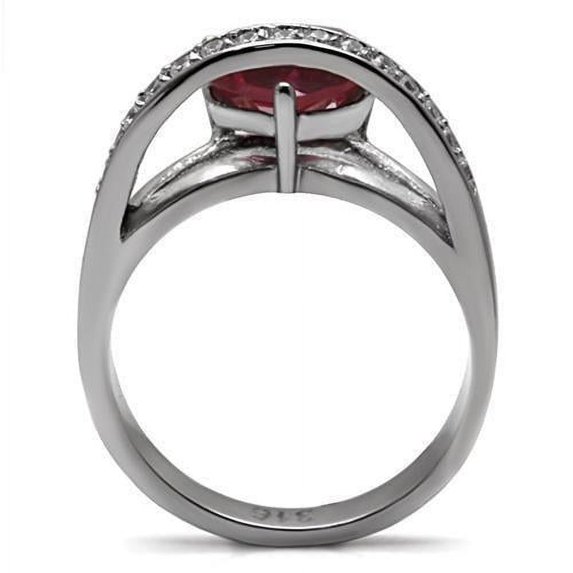 TK089 - High polished (no plating) Stainless Steel Ring with AAA Grade CZ in Ruby