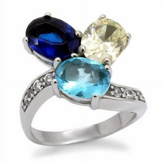 High polished (no plating) Stainless Steel Ring with Synthetic Synthetic Glass in Multi Color for Women Style TK094