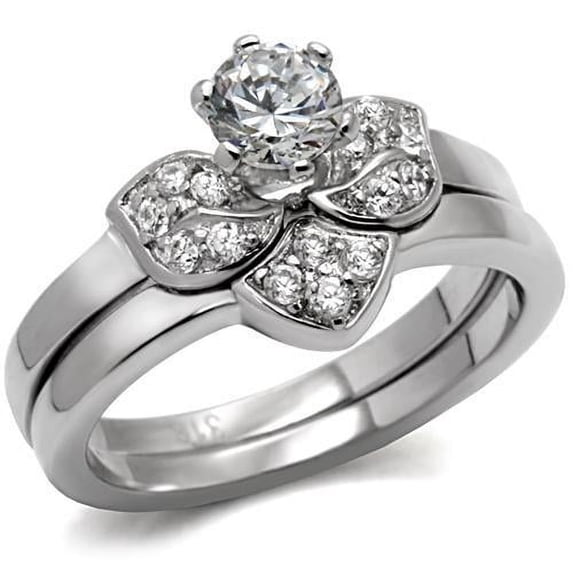 High polished (no plating) Stainless Steel Ring with AAA Grade CZ in Clear for Women Style TK099