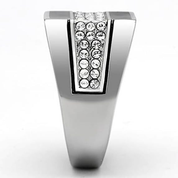High polished (no plating) Stainless Steel Ring with Top Grade Crystal in Clear for Women Style TK1048
