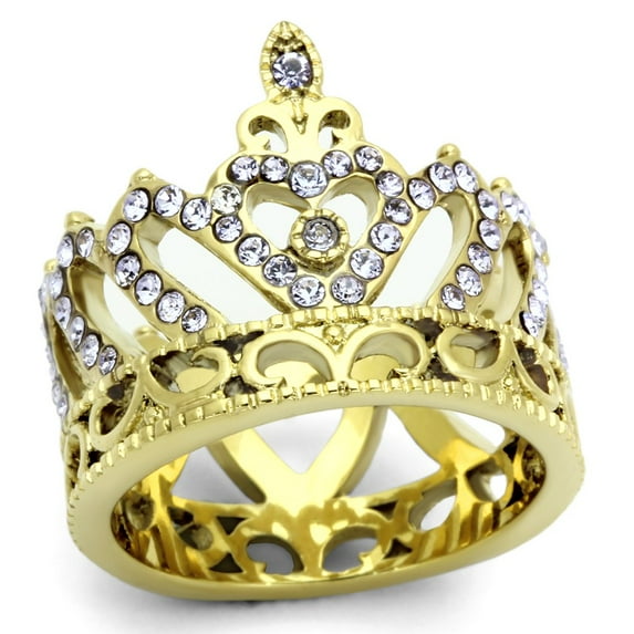 IP Gold(Ion Plating) Stainless Steel Ring with Top Grade Crystal in Tanzanite for Women Style TK1105