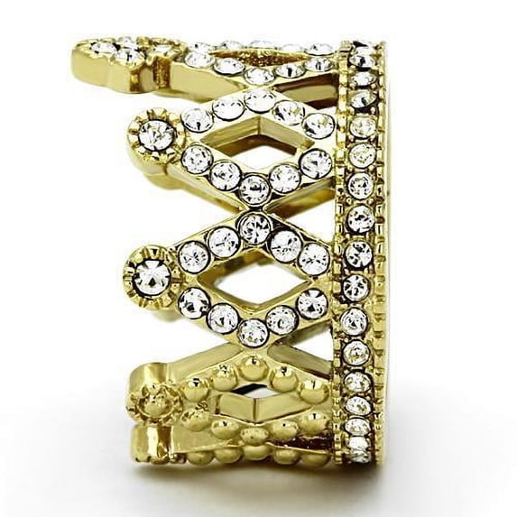 IP Gold(Ion Plating) Stainless Steel Ring with Top Grade Crystal in Clear for Women Style TK1109