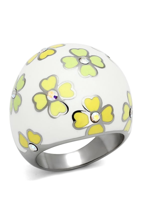 TK1139 - High polished (no plating) Stainless Steel Ring with Top Grade Crystal in Aurora Borealis (Rainbow Effect) Size 5