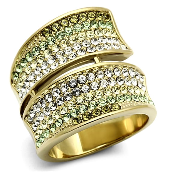 TK1146 - IP Gold(Ion Plating) Stainless Steel Ring with Top Grade Crystal in Multi Color Size 6