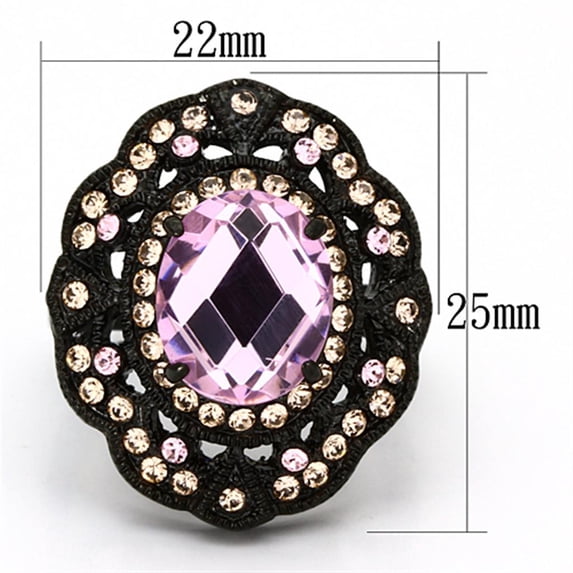 IP Black(Ion Plating) Stainless Steel Ring with Top Grade Crystal in Light Rose for Women Light Rose Stone Color Style TK1154 Size 8