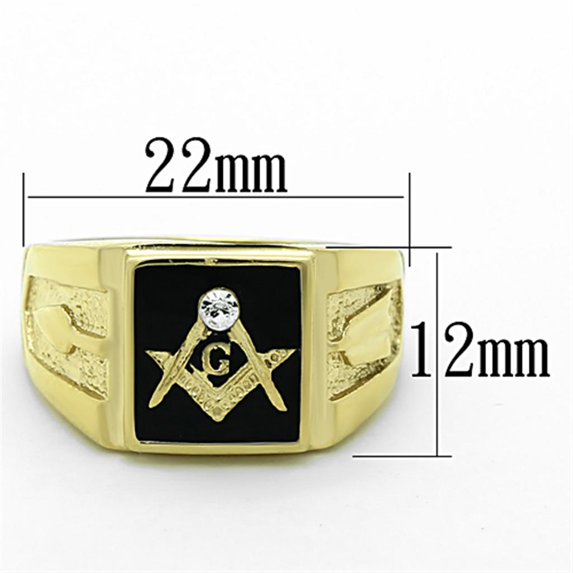 IP Gold(Ion Plating) Stainless Steel Ring with Top Grade Crystal in Clear for Women Masonic Theme Clear Stone Color Style TK1159 Size 11