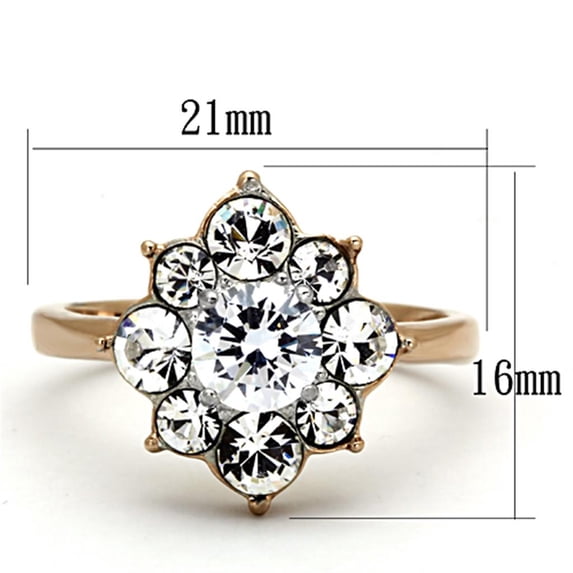 Two-Tone IP Rose Gold Stainless Steel Ring with AAA Grade CZ in Clear for Women Clear Stone Color Style TK1168 Size 5